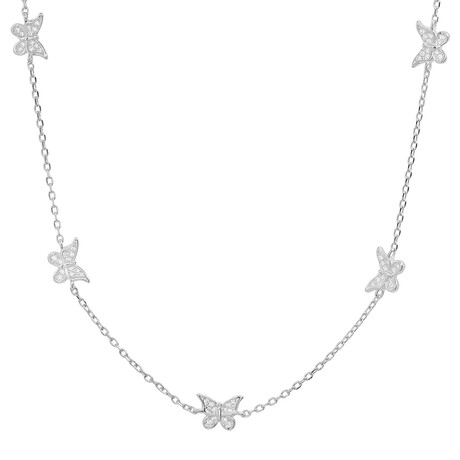 Sterling Silver Diamond CZ Butterfly Station Necklace (Silver)
