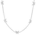 Sterling Silver Diamond CZ Butterfly Station Necklace (Silver)