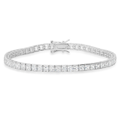 Sterling Silver 7.25" Princess-cut Diamond CZ Tennis Bracelet (Silver)