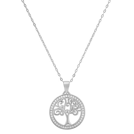 Sterling Silver CZ Tree of Life Pendant (Silver)