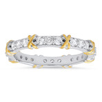 Two-Tone Sterling Silver "X" Diamond CZ Stackable Eternity Band Ring (6)