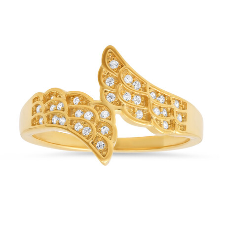 14k Gold Over Silver Diamond CZ Angel Wings Bypass Ring (6)