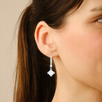 Sterling Silver Dangling Asscher-cut Diamond CZ Leverback Earrings (Silver)