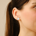 Sterling Silver Asscher-cut Diamond CZ Halo Stud Earrings (Silver)