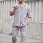 Striped Button Up Shirt & Trousers Set // Gray (M)