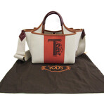 Tod's // Canvas + Leather Handbag // Beige + Red + Brown // Pre-Owned