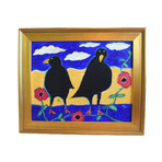 Pair Black Crows Portrait Oil Painting