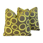 Contemporary Green Cut Velvet Pillows, Pair