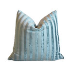 French Turquoise Velvet Striped Pillow