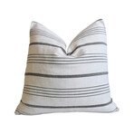 Woven Charcoal Gray Striped Linen and Cotton Pillow