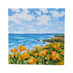 California Poppies & Blue Ocean Seascape Painting