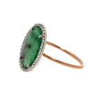 18K Rose Gold + 18k White Gold Emerald + Pave Diamond Ring // Ring Size: 7 // New
