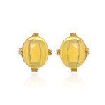 18K Yellow Gold Opal + Diamond Stud Earrings // New