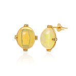 18K Yellow Gold Opal + Diamond Stud Earrings // New