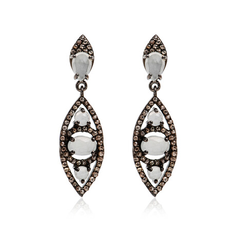 Sterling Silver Moonstone + Champagne Diamonds Drop Earrings // New