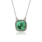 18K White Gold Emerald + Diamond Pendant Necklace // 16" // New