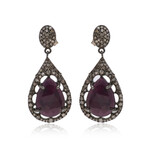 Sterling Silver Ruby + Diamond Drop Earrings // New