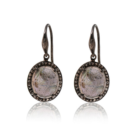 Sterling Silver Moonstone + Diamond Drop Earrings // New