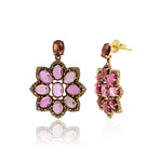 18K Rose Gold Pink Tourmaline + Diamond Drop Earrings // New
