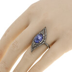 Sterling Silver Tanzanite + Diamond Ring // Ring Size: 7.5 // New