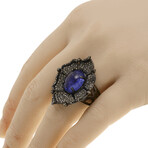 Sterling Silver Tanzanite + Diamond Ring // Ring Size: 6.5 // New