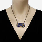 Sterling Silver Opal + Diamond Bar Pendant Necklace // 16" // New