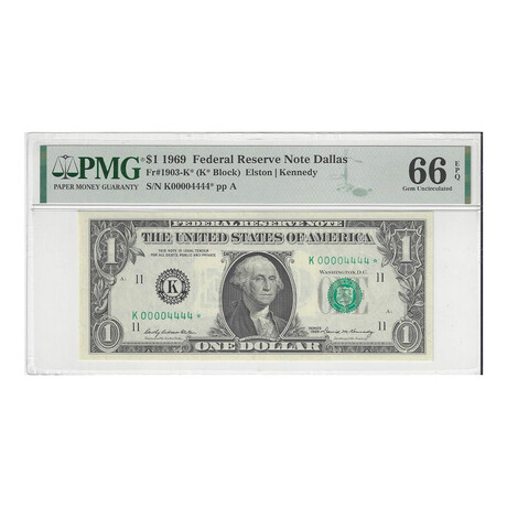 1969 STAR $ 1 Federal Reserve Dallas Double Quad Binary STAR # K00004444 * PMG 66 EPQ