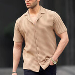 Striped Short Sleeve Shirt // Camel (S)