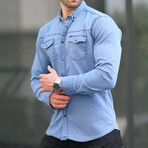Comfortable Fit Long Sleeve Shirt // Ke-Blue (L)