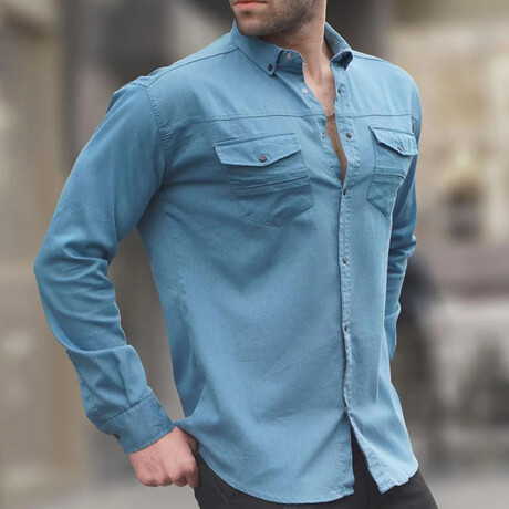 Comfortable Fit Long Sleeve Shirt // Blue (S)