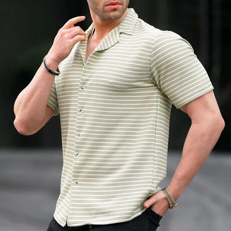 Striped Short Sleeve Shirt // Mint (S)