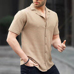 Striped Short Sleeve Shirt // Camel (XL)
