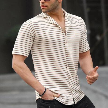 Striped Short Sleeve Shirt // White (S)