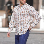 Patterned Long Sleeve Oversize Shirt // Brown (L)