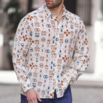 Patterned Long Sleeve Oversize Shirt // Brown (L)