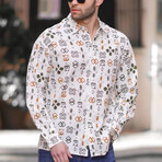 Patterned Long Sleeve Oversize Shirt // Khaki (M)