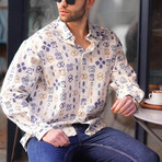 Patterned Long Sleeve Oversize Shirt // Navy (L)