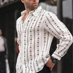 Patterned Long Sleeve Oversize Shirt // Brown Stripes (XL)