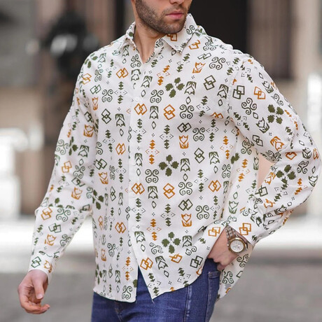 Patterned Long Sleeve Oversize Shirt // Khaki (S)