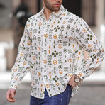 Patterned Long Sleeve Oversize Shirt // Khaki (L)