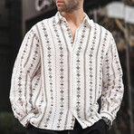Patterned Long Sleeve Oversize Shirt // Brown Stripes (M)
