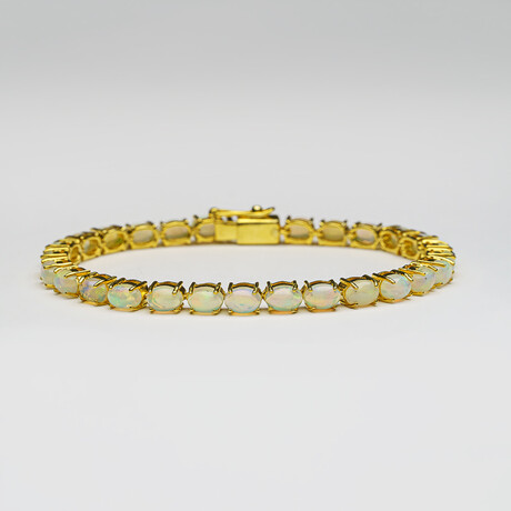 Gold Wash Sterling Silver Cabochon Cut Genuine Opal 13ct Tennis Bracelet