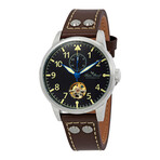 Lucien Piccard Military 24h Open Heart Automatic // LP-28005A-01-BRW