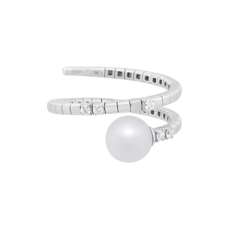 18K White Gold Pearl + Diamond Wrap Ring // Ring Size: 6.5 // New