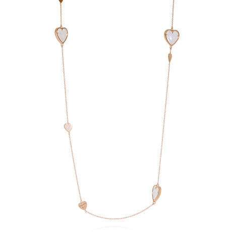 18K Rose Gold Mother of Pearl + Diamond Station Necklace // 34" // New