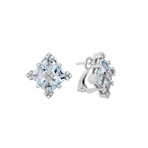 18K White Gold Diamond + Aquamarine Stud Earrings // New