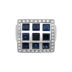 18K White Gold Sapphire + Diamond Signet Ring // Ring Size: 7 // New