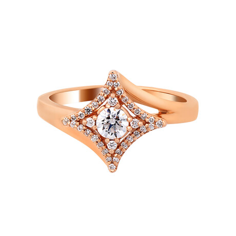 18K Rose Gold Diamond Halo Ring // Ring Size: 6.5 // New