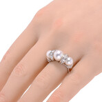 18K White Gold Cultured Pearl + Diamond Statement Ring // Ring Size: 6 // New