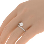 18K White Gold Pearl + Diamond Wrap Ring // Ring Size: 6.5 // New